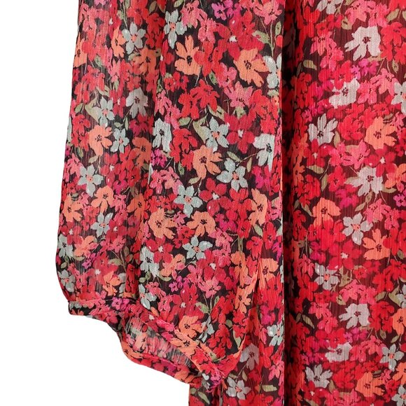 Calvin Klein Womens Size 14 Dress Floral Crinkle Chiffon Long Puff Sleeve - Picture 5 of 7
